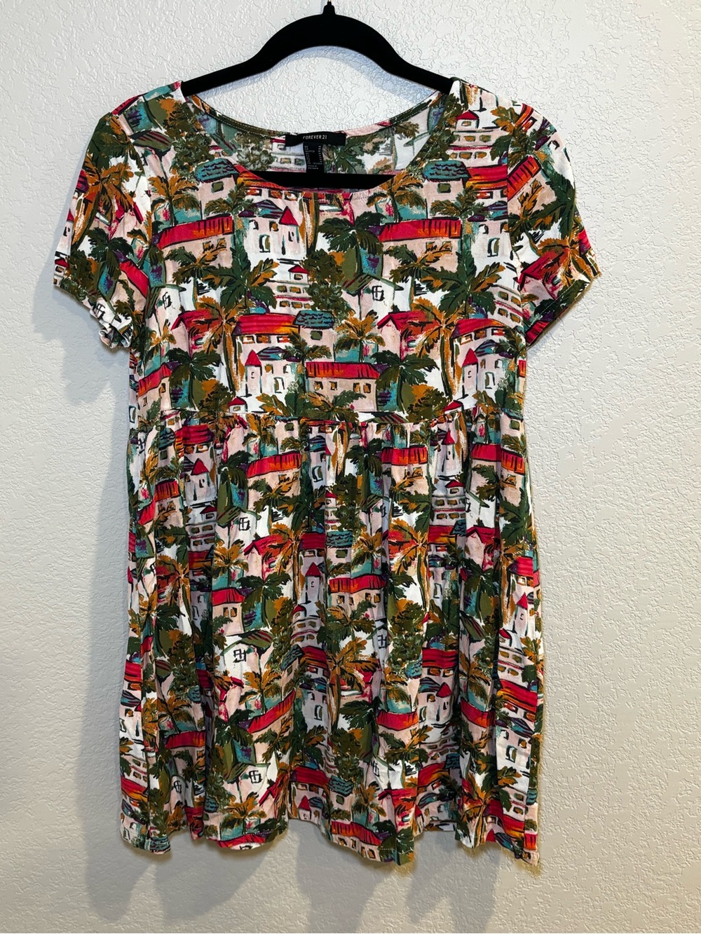 Tropical Village Print Dress - White & Multicolor